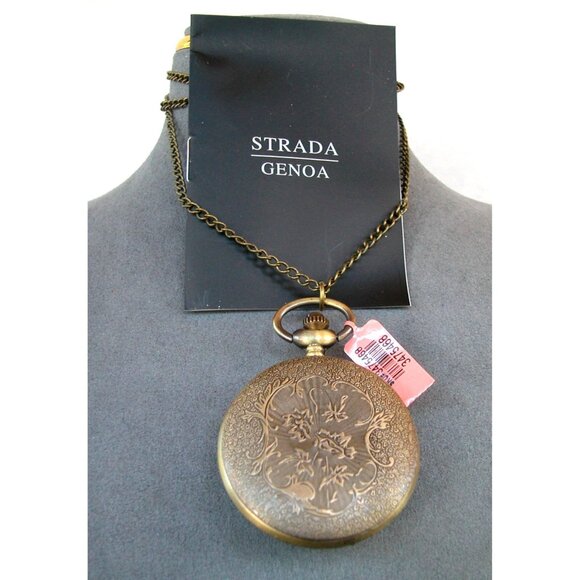 Strada Genoa Mandala Vintage Pocket Watch 24-Hour Display Quartz Movement Brass - Picture 3 of 3